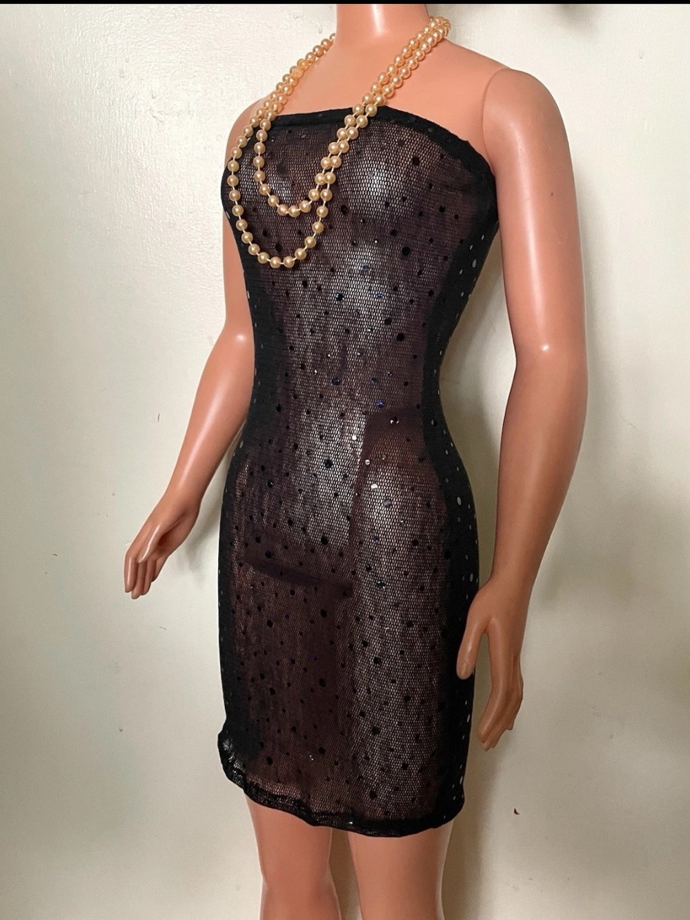 Black Mesh Night Dress & Beaded Necklace. For My Size Barbie Doll 36"  New Nice